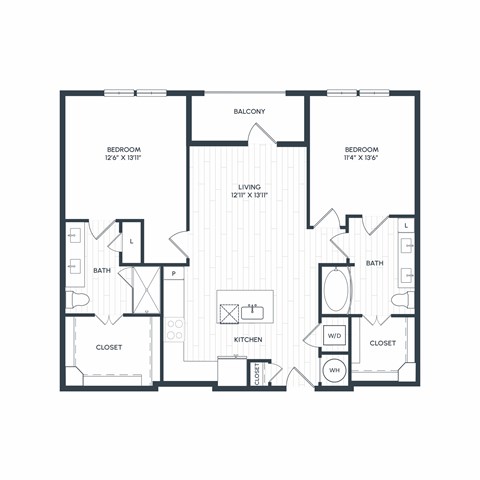Floor plan for 2 beds, 2 baths, 1177 sqft